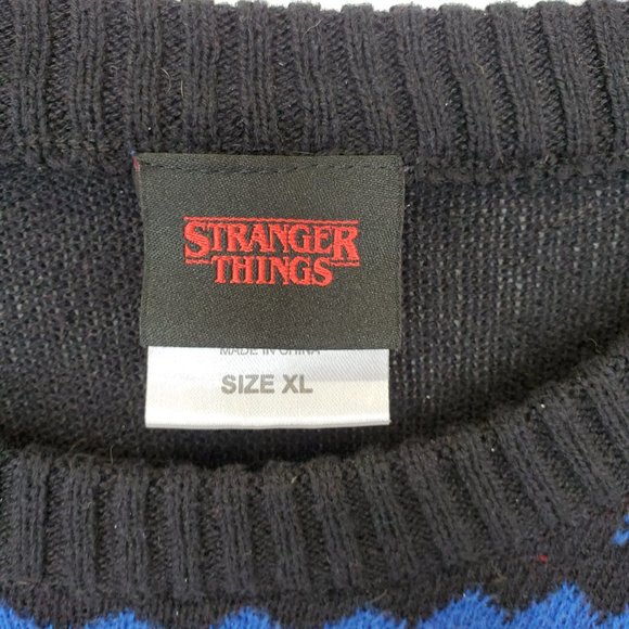 Netflix Stranger Things Ugly Holiday Christmas Sweater Size XL Blue Red Black. - Picture 3 of 7